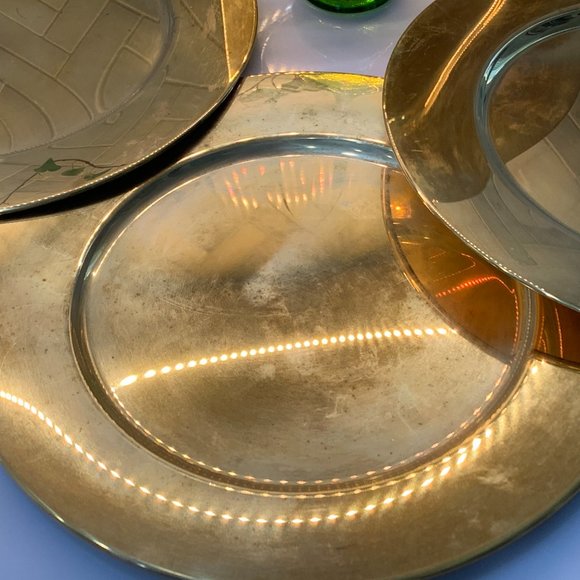 2-Set of 4 Solid Brass Charger Plates-Vintage 13" OVERWEIGHT - Picture 10 of 15